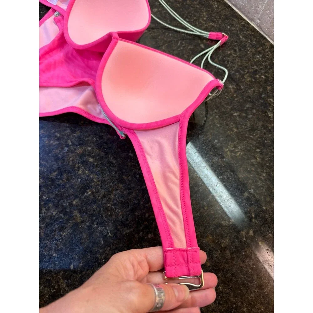Victoria’s Secret Hot Pink Bikini Swim Set 36DD Top Size L Bottoms NWOT